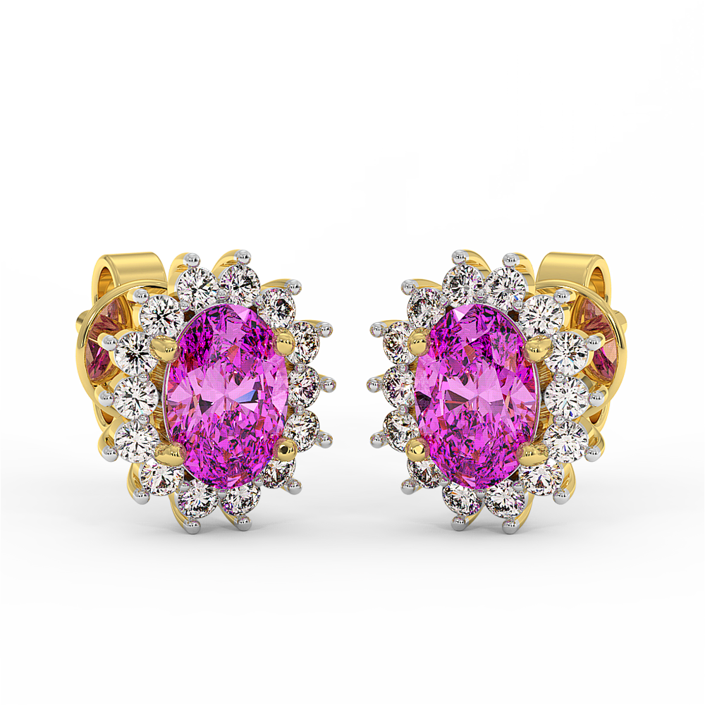 18K Gold Diamond Pink Sapphire Earrings